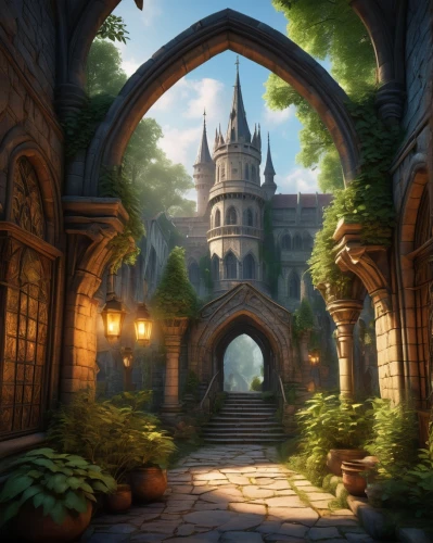 riftwar,nargothrond,arenanet,rivendell,theed,citadels,fairy tale castle,gondolin,city gate,blackgate,alfheim,neverwinter,castle of the corvin,threshhold,knight village,redwall,village gateway,archway,beleriand,sylvania,Art,Artistic Painting,Artistic Painting 09