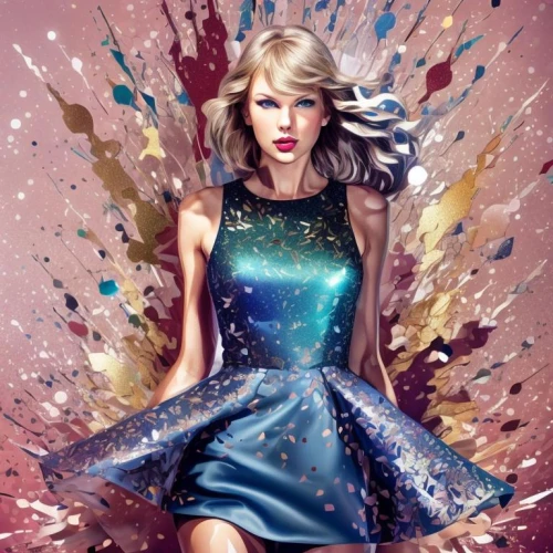 swiftlet,taylor,swifty,fashion vector,aylor,kaylor,treacherous,cosmogirl,taytay,taylori,reputation,swift,swiftmud,red blue wallpaper,sequin,pop art style,blue dress,taylors,sequinned,colorful background