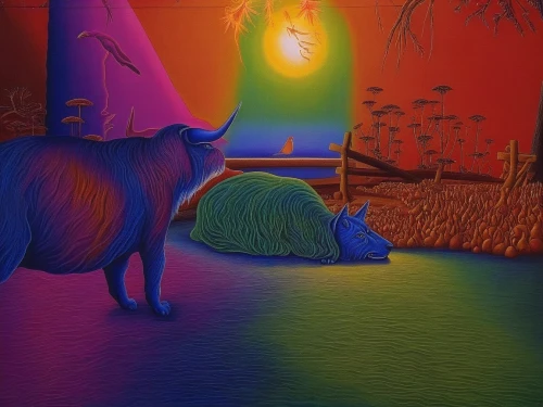 two cows,vaca,cow,horned cows,cows,night scene,pastoral,kangas,oxen,vacas,bakra,shadow camel,zebu,light paint,uv,livestock,light drawing,mountain cows,ruminant,mother cow,Illustration,Abstract Fantasy,Abstract Fantasy 21