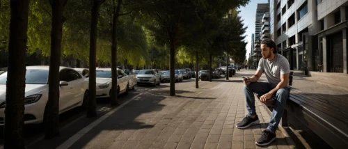 a pedestrian,street scene,girl walking away,sidewalk,woman walking,pedestrian,3d rendering,streetscape,pedestrians,man talking on the phone,compositing,caddesi,3d background,zorlu,man on a bench,parking place,photographic background,pavements,landscaper,ashrafieh