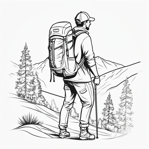 backpacking,hiker,backpacked,venturer,rucksacks,backpacker,rucksack,backpack,hikers,backpackers,backcountry,bushwhacking,mountaineer,alpinist,bivouacking,trail searcher munich,tramping,backpacks,pct,mountain hiking,Illustration,Black and White,Black and White 04