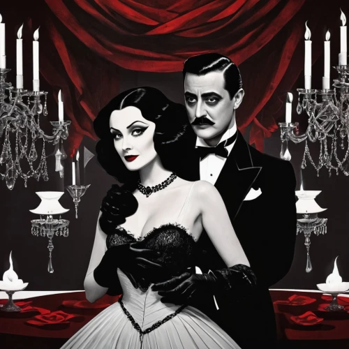 roaring twenties couple,addams,ziegfeld,vaudevillians,burlesques,countess,forsyte,traviata,zatara,vampira,morticia,dita,vanian,ziegfield,ambersons,film poster,marienbad,dracula,roaring 20's,drac,Art,Artistic Painting,Artistic Painting 46