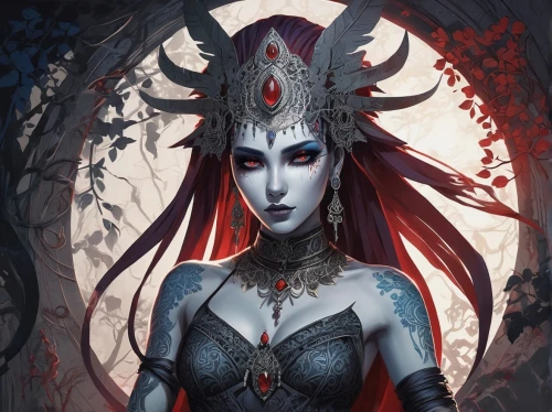 dark elf,niobe,demoness,matriarch,velika,demona,morwen,yavana,vaivara,illyria,lilith,hel,the enchantress,blue enchantress,wodrow,melisandre,saturnyne,drow,kerrii,devi,Illustration,Black and White,Black and White 05