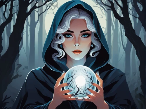 fortuneteller,sorceress,sorceresses,magick,crystal ball,fortune teller,spellcasting,leota,hecate,galadriel,spellcaster,magickal,sorcerers,mediumship,crone,sorcerous,dollmaker,wicca,bewitching,sci fiction illustration,Illustration,Vector,Vector 01