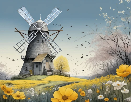 windmill,the windmills,springtime background,windmills,dutch windmill,spring background,old windmill,wind mill,historic windmill,dandelion background,moulin,windpump,wind mills,french digital background,flower background,children's background,easter background,world digital painting,cartoon video game background,windows wallpaper,Unique,Design,Infographics