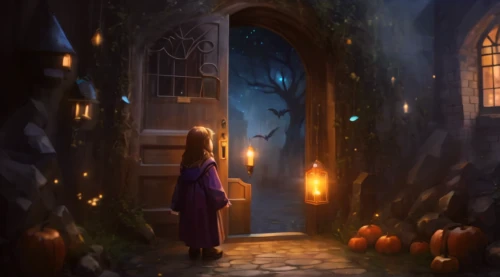 halloween scene,halloween background,halloween illustration,fantasy picture,the threshold of the house,witch's house,halloween wallpaper,hallows,eilonwy,samhain,fairy door,halloween and horror,hallowed,fairy tale,mysterium,fablehaven,a fairy tale,gretel,halloween poster,the little girl's room
