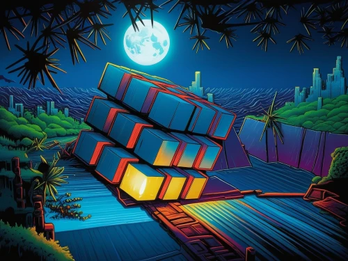 luminarias,pallet,cube background,cartoon video game background,cargo containers,wooden train,block train,xylophone,locomotiv,adventure bridge,game illustration,container train,bisco,trestle,cybertron,rubik,halloween background,container,cargo,synth,Illustration,Realistic Fantasy,Realistic Fantasy 25