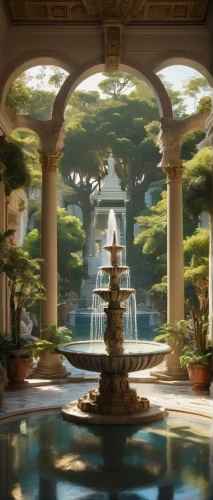 water palace,garden of the fountain,spa water fountain,fountain,fountain pond,oasis,floor fountain,orangerie,fountains,palace garden,atriums,winter garden,courtyard,inside courtyard,spa,city fountain,macau,wintergarden,ritzau,macao,Illustration,Japanese style,Japanese Style 14