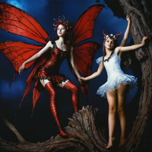 angel and devil,butterfly dolls,faery,evil fairy,vintage fairies,faerie,demoness,fairies aloft,burlesques,fairies,hekate,fantasy picture,lilith,fairy queen,rasputina,fairy,fairyland,maenads,fairytale characters,harpies,Illustration,Realistic Fantasy,Realistic Fantasy 33