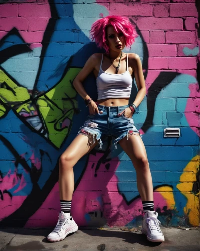 rollergirl,starships,graffiti,chachi,vi,street dancer,eighties,grrrl,lauper,enid,punky,punkish,rollerskates,pink hair,hayley,midriff,punk,grimes,pank,retro eighties,Art,Classical Oil Painting,Classical Oil Painting 36