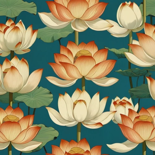 lotus flowers,blooming lotus,lotuses,golden lotus flowers,water lotus,lotus on pond,floral digital background,japanese floral background,lotus plants,lotus flower,water lilies,lotus blossom,chrysanthemum background,flower fabric,flower wallpaper,white water lilies,flowers pattern,flower background,lotus leaves,flowers png,Illustration,Realistic Fantasy,Realistic Fantasy 09