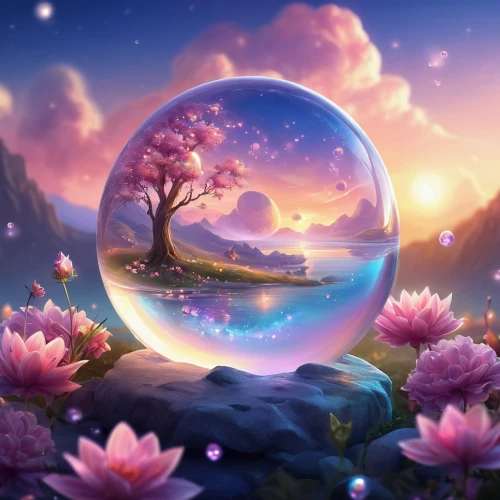 crystal ball-photography,crystal ball,fantasy picture,crystalball,fantasy landscape,fairy world,landscape background,glass sphere,3d fantasy,full hd wallpaper,soap bubble,flower ball,flower background,children's background,lensball,glass ball,dream world,mirror in the meadow,wonderlands,prism ball,Illustration,Realistic Fantasy,Realistic Fantasy 01