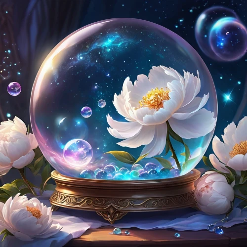 crystal ball,crystal ball-photography,flower ball,fantasy picture,snowglobes,snow globes,ozma,magic mirror,fairy galaxy,cosmic flower,flower of water-lily,crystalball,flowers celestial,flower essences,flower background,fantasy art,magicienne,soap bubble,water lotus,water lily plate,Illustration,Realistic Fantasy,Realistic Fantasy 01