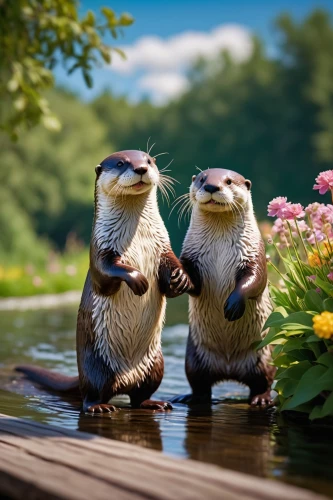 otters,otterness,whimsical animals,meerkats,penguin couple,hedgehogs,otterlo,chipmunks,flowerpeckers,groundhogs,platypuses,otterloo,cute animals,sloths,mandarin ducks,kookaburras,bird couple,babblers,marmots,disneynature,Art,Classical Oil Painting,Classical Oil Painting 09