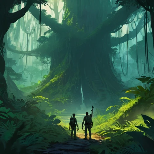 endor,explorers,forest workers,yavin,rainforests,dagobah,forest walk,rainforest,forest background,the forest,green forest,forest,big trees,game illustration,tropical forest,the forests,forest road,forests,forest path,rain forest,Conceptual Art,Fantasy,Fantasy 02