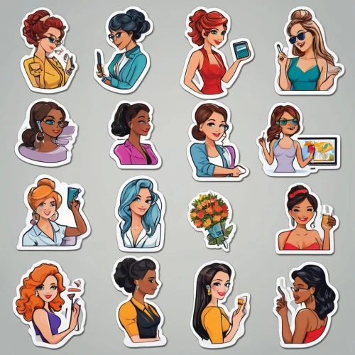 set of cosmetics icons,stickers,fairy tale icons,hairstyles,social icons,retro women,clipart sticker,workout icons,icon set,set of icons,drink icons,meninas,mermaid vectors,women silhouettes,instagram icons,chicanas,emotes,bombshells,reinas,summer icons,Unique,Design,Sticker