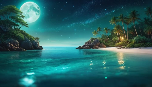 emerald sea,moon and star background,ocean background,moonlit night,ocean paradise,sea night,full hd wallpaper,tropical sea,fantasy picture,moonlight,landscape background,dream beach,moonlit,fantasy landscape,cartoon video game background,mermaid background,beautiful beach,nature wallpaper,blue moon,dreamscapes,Photography,General,Commercial