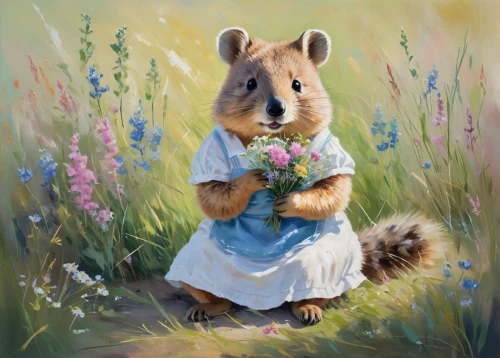 squirell,squirreling,eurasian squirrel,peter rabbit,squirrely,girl picking flowers,squirreled,squirrel,the squirrel,picking flowers,squirrels,orlyk,relaxed squirrel,shaposhnikov,ground squirrel,fox squirrel,tree squirrel,bunzel,springtime background,little fox,Conceptual Art,Oil color,Oil Color 10