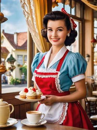 waitress,dirndl,hostesses,waitresses,restaurants online,waitressing,woman drinking coffee,housemaid,housekeepers,maidservant,girl in the kitchen,housekeeper,chambermaid,headwaiter,hostess,foodservice,guestworker,czech cuisine,housemaids,woman at cafe,Illustration,Retro,Retro 18