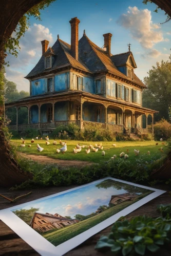 home landscape,victorian house,houses clipart,frederic church,country cottage,windows wallpaper,house in the forest,country house,summer cottage,beautiful home,dreamhouse,house painting,beautiful frame,ancient house,witch's house,wooden windows,farm house,old victorian,frame house,meadow landscape,Photography,General,Fantasy