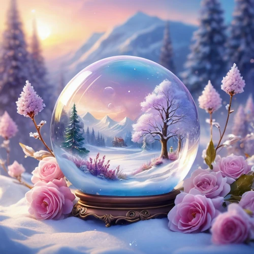 snow globes,frozen bubble,snow globe,snowglobes,frost bubble,frozen soap bubble,ice bubble,snowglobe,crystal ball-photography,winter background,crystal ball,fantasy picture,ice landscape,mirror in the meadow,snow landscape,winter magic,ice ball,fantasy landscape,3d fantasy,soap bubble,Illustration,Realistic Fantasy,Realistic Fantasy 01
