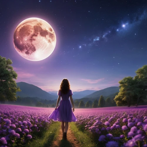 purple moon,blue moon rose,purple landscape,fantasy picture,dreamscape,moonlit night,dream world,moonflower,moonlight,moonbeams,moon and star background,dreamscapes,the night of kupala,moonlit,dreamtime,moonlighted,starlight,moonlighters,the moon and the stars,moonchild,Photography,General,Realistic
