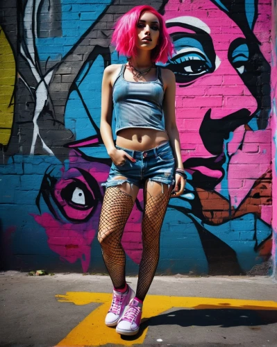 kreayshawn,rollergirl,street shot,rollerskates,pink shoes,concrete chick,chachi,starships,wynwood,neon body painting,neon colors,roller skates,uffie,hayley,photo shoot with edit,graffiti,roller skate,rollerskate,concrete background,pitty,Illustration,Realistic Fantasy,Realistic Fantasy 17