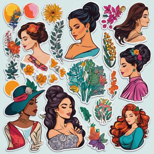 chicanas,reinas,fairy tale icons,women silhouettes,retro 1950's clip art,countesses,retro women,mujeres,set of cosmetics icons,headscarves,vintage women,mexicanas,summer icons,icon set,women's cosmetics,meninas,internationalwomensday,international women's day,muses,fruits icons,Unique,Design,Sticker