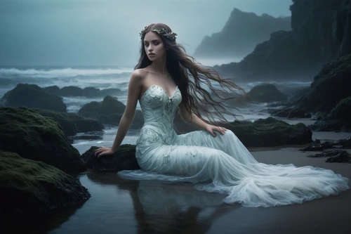 amphitrite,sirenia,fathom,the sea maid,naiad,celtic woman,sirene,ariadne,nereids,mermaid background,atlantica,water nymph,undine,celtic queen,fairy queen,naiads,ondine,melian,aphrodite,faery,Illustration,Realistic Fantasy,Realistic Fantasy 16