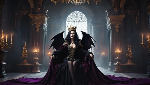 gothic woman,enthroned,gothic portrait,gothic style,maleficent,hecate,albedo,black queen,king of the ravens,gothic,malefic,enthrall,enthroning,dark gothic mood,crow queen,dark angel,tarja,queen of the night,priestess,gothic dress,Conceptual Art,Fantasy,Fantasy 02