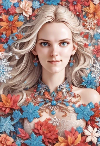 flower blanket,girl in flowers,elsa,flower carpet,blanket of flowers,ginta,girl in a wreath,margairaz,floral,beautiful girl with flowers,flowerbed,galadriel,flower wall en,flower fairy,flower art,flower bed,elven flower,dahlia pinata,doll's facial features,flora,Digital Art,Anime