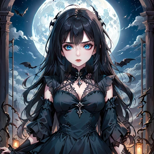 gothic dress,gothic woman,gothic style,gothic portrait,gothic,gothicus,asagi,kurumi,morgana,dark angel,salem,queen of the night,vampire lady,noire,hecate,vampyre,crow queen,psychic vampire,carmilla,fairy tale character,Anime,Anime,Realistic