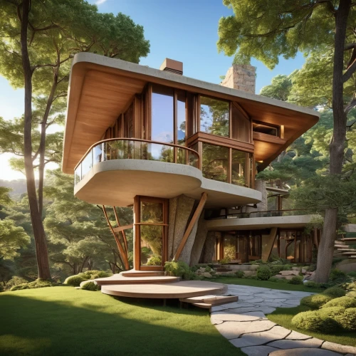 mid century house,modern house,forest house,dunes house,house in the forest,3d rendering,mid century modern,cubic house,modern architecture,dreamhouse,render,treehouses,cantilevers,beautiful home,house in the mountains,tree house,treehouse,fallingwater,timber house,renders,Photography,General,Realistic