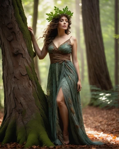 dryad,maenad,faerie,ballerina in the woods,dryads,faery,biophilia,celtic woman,maenads,tatia,enchanted forest,sirenia,scherfig,fairy queen,bacchante,fairie,in the forest,chipko,green dress,forest clover,Conceptual Art,Fantasy,Fantasy 11