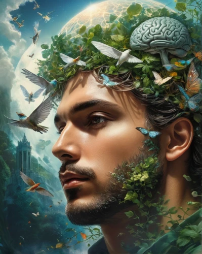 fantasy portrait,sci fiction illustration,alcide,fantasy art,nature and man,fantasy picture,faerie,biophilia,world digital painting,atlantean,garden of eden,terraformed,faery,kutcher,persian poet,3d fantasy,forest man,tarkan,ecotopia,botanist,Conceptual Art,Fantasy,Fantasy 05