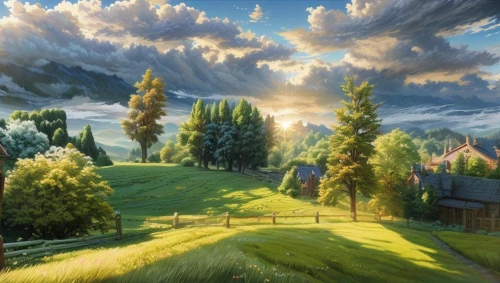 landscape background,fantasy landscape,meadow landscape,home landscape,salt meadow landscape,green landscape,world digital painting,alpine landscape,high landscape,rural landscape,nature landscape,cartoon video game background,beautiful landscape,mountain meadow,fantasy picture,paysage,nature background,green meadow,mountain scene,gondolin