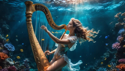 harpist,harp player,harp with flowers,celtic harp,water nymph,harp strings,harp,sirena,ancient harp,mermaid background,amphitrite,underwater background,angel playing the harp,serenade,rusalka,naiad,under the water,virtuoso,vivaldi,nereid