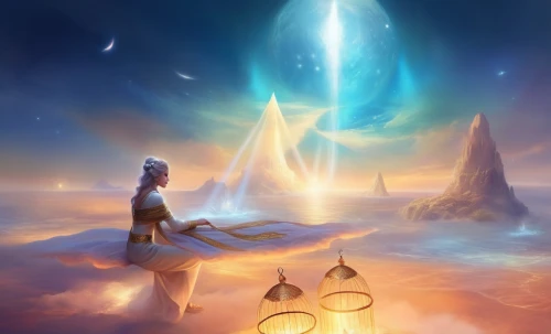 astral traveler,fantasy picture,thingol,fantasy landscape,inanna,thatgamecompany,mermaid background,ennead,alfheim,aladdin,the pillar of light,celestials,fantasia,legendarium,akashic,light bearer,eckankar,mediumship,nakshatras,pillars of creation,Illustration,Realistic Fantasy,Realistic Fantasy 01