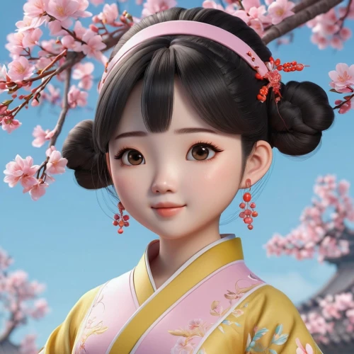 japanese sakura background,geiko,plum blossoms,hanbok,sakura blossom,maiko,diaochan,geisha,zhiyuan,chuseok,geisha girl,plum blossom,kuanyin,sakura background,japanese cherry,hanfu,sakura blossoms,hanami,chunmei,xiaoyu,Unique,3D,3D Character