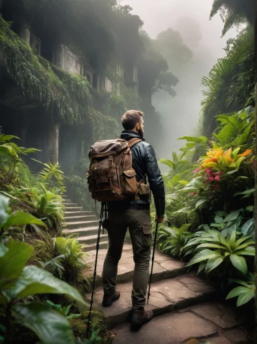 backpacker,backpacking,backpacked,backpackers,hiking path,hiker,rainforests,kokoda,trekking,tropical forest,tropical jungle,nature and man,ecotourist,traveler,shaoming,rain forest,explore,venturer,survivorman,explorers,Illustration,Black and White,Black and White 23