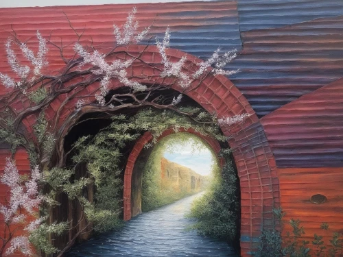 wall tunnel,underpass,wall painting,tunnel,pathway,archway,tunnel of plants,graffiti,railway tunnel,murals,abandoned train station,disused railway line,railroad trail,hollow way,graffiti art,christiania,ouseburn,forest path,train tunnel,the mystical path,Illustration,Paper based,Paper Based 04