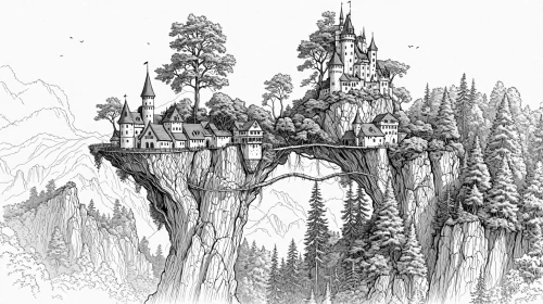 rivendell,gondolin,treehouses,mirkwood,mountain settlement,tirith,skylands,riftwar,syberia,house in the forest,spires,cartoon forest,elves country,capilano,fairy tale castle,elven forest,treehouse,ruined castle,ravines,alfheim,Design Sketch,Design Sketch,Detailed Outline