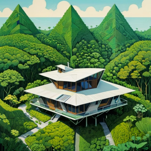 treehouses,forest house,yavin,house in the forest,golden pavilion,teahouse,roof landscape,tatsuro,treehouse,ecotopia,the golden pavilion,asian architecture,fallingwater,tree tops,ryokan,tree house,japan landscape,temples,cartoon forest,teahouses,Illustration,Black and White,Black and White 21