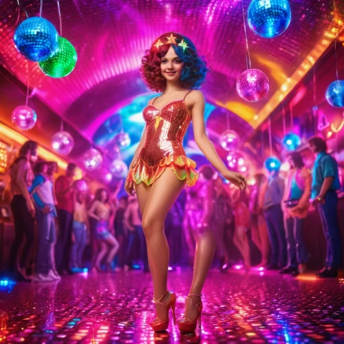 neon carnival brasil,lachapelle,raja,disco,burlesque,aquaria,samba deluxe,tammie,shangela,cosmogirl,yuhua,matangi,transadelaide,wonderama,kittani,mesmero,circus,dreamgirls,cinema strip,discotheque,Illustration,Realistic Fantasy,Realistic Fantasy 38