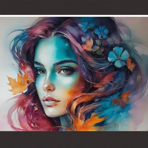 flower painting,girl in flowers,boho art,krita,art painting,flora,flower art,painting technique,oil painting on canvas,fantasy portrait,seni,beautiful girl with flowers,boho art style,seelie,diwata,girl in a wreath,watercolor women accessory,colorful floral,pintura,digital art,Illustration,Paper based,Paper Based 04