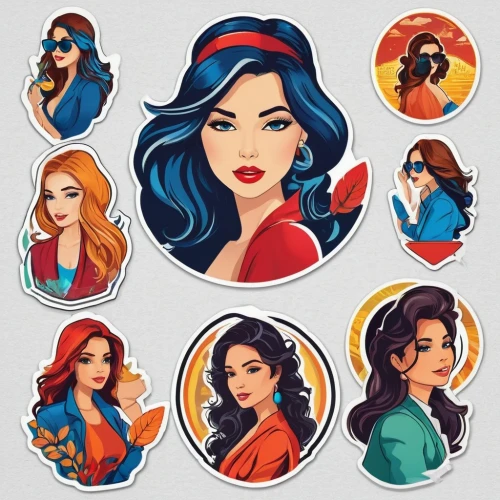 set of cosmetics icons,fairy tale icons,icon set,retro women,icon collection,set of icons,bombshells,crown icons,party icons,retro cartoon people,fruit icons,fashion vector,fruits icons,circle icons,superheroines,vector images,social icons,reinas,drink icons,mermaid vectors,Unique,Design,Sticker