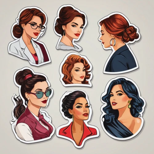 set of cosmetics icons,retro women,icon set,begums,bombshells,female doctor,secretariats,business women,businesswomen,meninas,set of icons,beauty icons,gentleman icons,coffee icons,retro pin up girls,hairstyles,secretarial,workout icons,stickers,hair clips,Unique,Design,Sticker