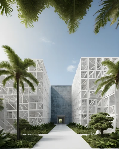 white temple,tropical house,biomes,cubic house,arcology,3d rendering,white buildings,unbuilt,apartment block,school design,biospheres,biome,render,biosphere,biopiracy,courtyards,landscaped,rendered,holiday complex,atriums