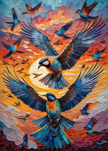 colorful birds,bird painting,birds in flight,flying birds,macaws of south america,birds flying,caracaras,bird flight,mongolian eagle,flamencos,blue macaws,aguiluz,macaws blue gold,bird migration,tui,doves of peace,pajaros,macaws,kites,aguila,Illustration,Paper based,Paper Based 04