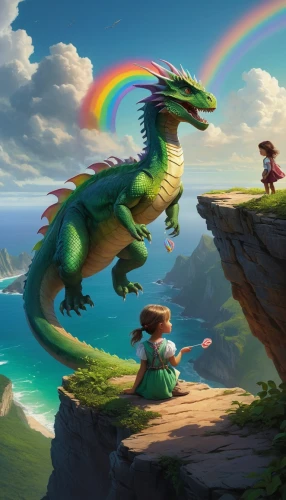 rainbow clouds,fantasy picture,3d fantasy,rainbow background,children's background,ladinos,quetzales,quetzals,unicorn and rainbow,arcobaleno,imaginationland,dragados,world digital painting,kaitos,kids illustration,dragonja,hoenn,dinotopia,fantasy art,pot of gold background,Conceptual Art,Fantasy,Fantasy 11